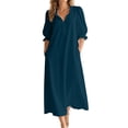 thumbnail image 1 of Eawtki Women's Ruffle V Neck Puff Three Quarter Sleeve Maxi Dress Side Pockets Loose Fit Casual Summer Shift Dress, 1 of 7