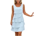 thumbnail image 1 of Eawtki Women's Scoop Neck Sleeveless Mini Dress Multi Tier Chiffon Ruffle Hem Loose Fit Casual Summer Wedding Guest Shift Dress, 1 of 7