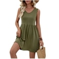 thumbnail image 1 of Eawtki Women's Sleeveless V Neck Mini Dress Flowy Empire Waist Casual T Shirt Dress for Summer Beach Vacation, 1 of 7