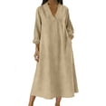 thumbnail image 1 of Eawtki Women's V Neck Long Sleeve Maxi Dress Loose Fit With Pockets Solid Casual Dress For Spring Summer Daily Wear Vacation, 1 of 6