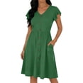 thumbnail image 1 of Eawtki Women's V Neck Ruffle Sleeve Button Front Midi Dress Pockets A Line Casual Dress For Work Party Daily Wear, 1 of 6