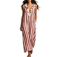 thumbnail image 1 of Eawtki Women's V Neck Sleeveless Maxi Dress Ruffle Trim Vertical Stripes With Pockets Loose Fit Casual Beach Dress, 1 of 6