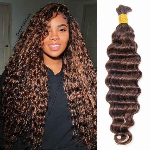 Eayon #4/30 Loose Deep Wave Human Bulk Human Hair for Boho Braids No Weft Individual 100% Unprocessed Human Braiding Hair Chocolate Brown 20 inch 200g