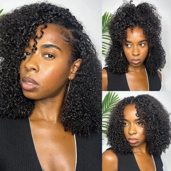 Eayon Tight Curly Crochet Human Hair Extensions Pre-Seperated Knotless Multi-Textured Kinky Curly Feather Line Human Crochet Hair Natural Color 18 inch 50 Strands/60g