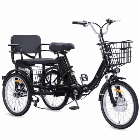 NOMIGO Electric Tricycle for Adults Folding Electric Trike 3 Wheel Electric Trike with Two-seater Large Basket Super Powerful Brushless 500W Motor 48V15AH Lithium Battery Max 20MPH E-Tricycle Black