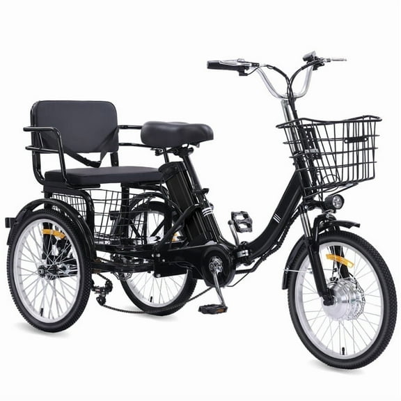 NOMIGO Electric Tricycle for Adults Folding Electric Trike 3 Wheel Electric Trike with Two-seater Large Basket Super Powerful Brushless 500W Motor 48V15AH Lithium Battery Max 20MPH E-Tricycle Black