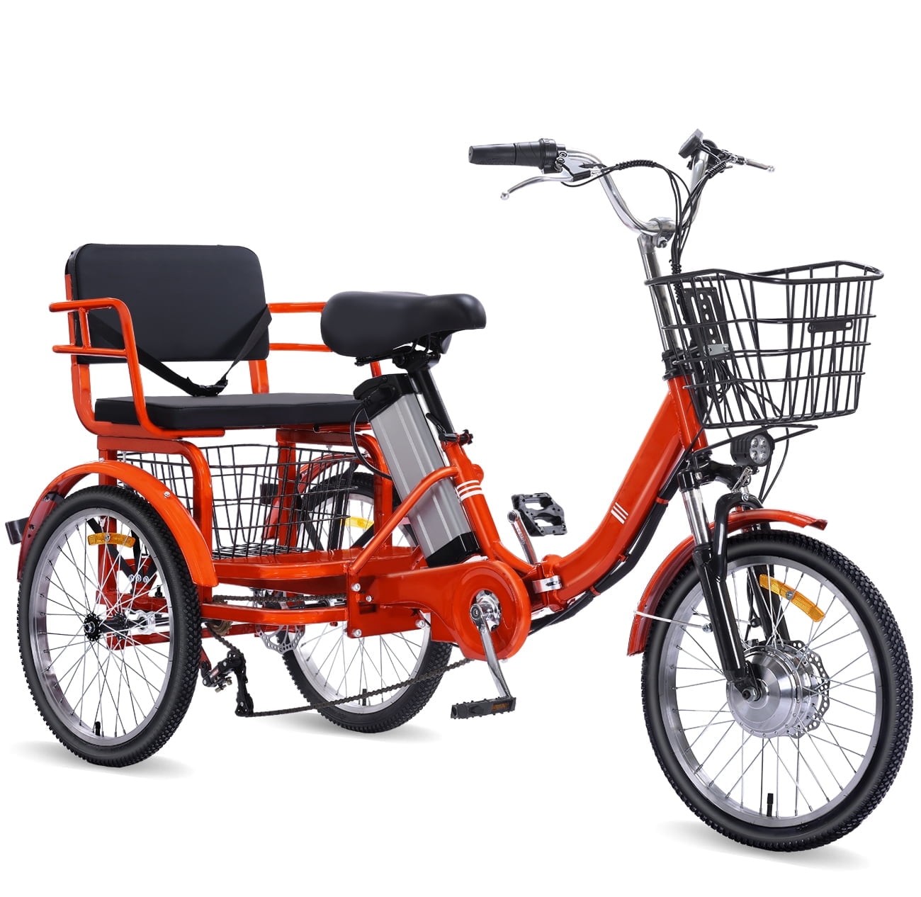 YEBEI Electric Tricycle for Adults Folding Electric Trike 3 Wheel Electric Trike with Two-Seater Large Basket Super Powerful Brushless 500W Motor 48V15AH Lithium Battery Max 20MPH E-Tricycle Orange