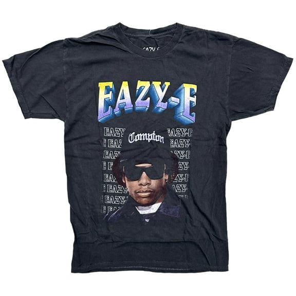 Eazy-E NWA Compton Men's Vintage Black Dye Wash Distressed Graphic Tee T-Shirt (X-Large, Black Vintage Wash)