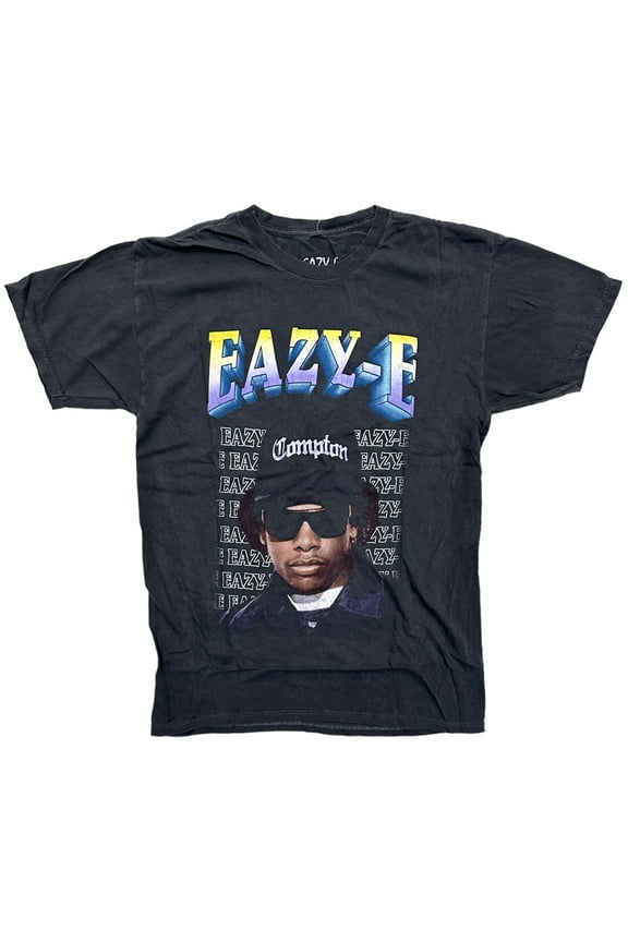 Eazy-E NWA Compton Men's Vintage Black Dye Wash Distressed Graphic Tee T-Shirt (X-Large, Black Vintage Wash)
