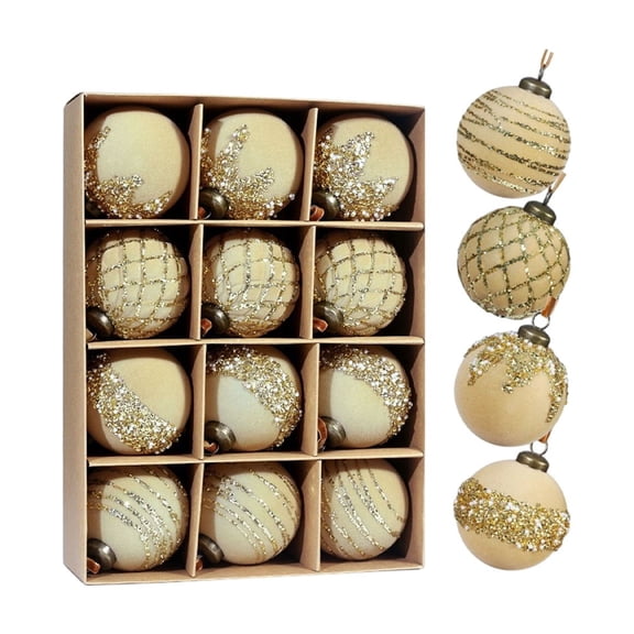EazyTech 12-Pack 3.15" Velvet Christmas Ball Ornaments Set Glitter Hanging Balls for Xmas Tree Decorations, Assorted Colors Holiday Party Wedding Home Decor