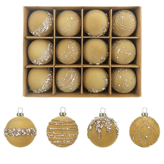 EazyTech 12 Pack Flocking Velvet Christmas Ornament Balls Set Classic Hanging Tree Decorations for Holiday, Thanksgiving, Xmas Party & Home Festive Decor