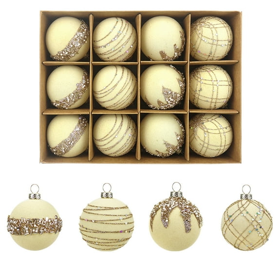 EazyTech 12 Pack Flocking Velvet Christmas Ornament Balls Set Classic Hanging Tree Decorations for Holiday, Thanksgiving, Xmas Party & Home Festive Decor