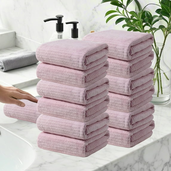 EazyTech 12 Pack Soft Absorbent Hand Towels for Bathroom Kitchen Face Wash Spa Pool Gym & Household Use, 14"x30" Quick Drying Microfiber Towel Set(Pink)