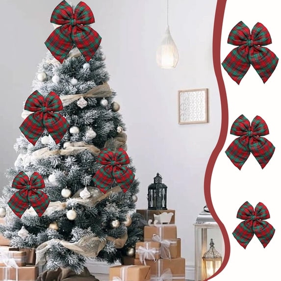 EazyTech 1PC Large Christmas Bow Decoration, Checkered Bow Ornaments for Tree, Wreath, Window, Wedding and Festive Party Decorations Gifts, 3 Size