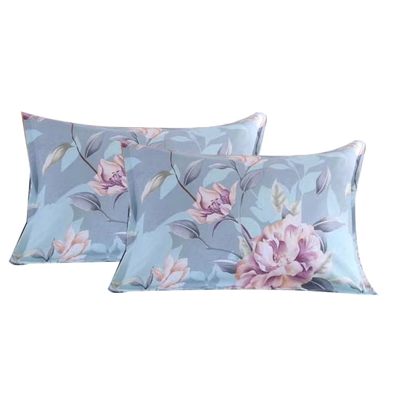 EazyTech 2 PCS Floral Pillow Case Queen Standard Size Set 19x31in Soft Pillow Shams Farmhouse Style Envelope Closure for Bedroom Sofa Decor Blue