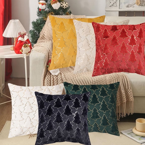 EazyTech 2-Pack Christmas Tree Pillow Covers with Hidden Zipper​ 18x18 Inch, Xmas Jacquard Soft Fluffy Luxury Sparkling Sequin Design Winter Holiday Decor for Sofa Living Room (Yellow)