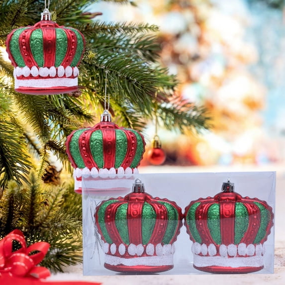 EazyTech 2-Pack Crown-Shaped Christmas Balls Hanging Ornaments, 4" Shatterproof Christmas Tree Decorations for Home Holiday Party Wedding Decor