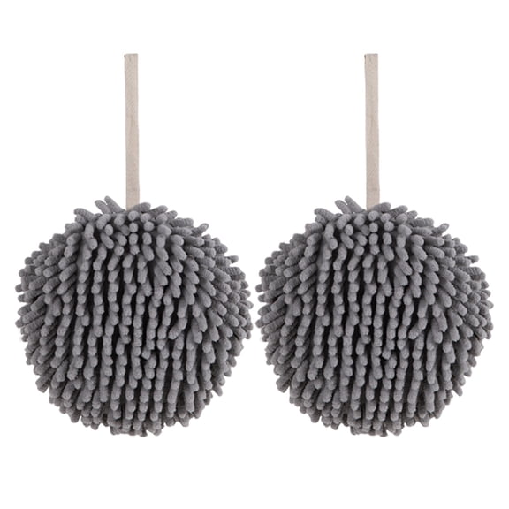 EazyTech 2 Pack Fuzzy Ball Towel White and Gray - Hand Dry Towels Set Home Decorative Towels for Bathroom Kitchen (Gray)