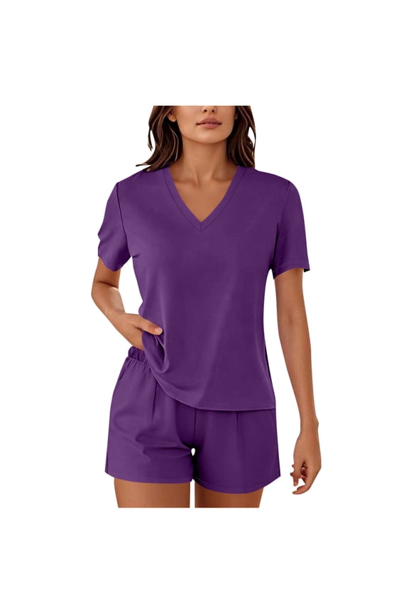 2 Piece Athletic Tracksuits for Womens Short Sleeve Tops and Shorts Sets Summer Workout Gym Outfits Lounge Pajamas Set