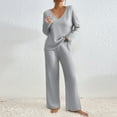 thumbnail image 1 of EazyTech 2 Piece Outfits for Women Long Sleeve Knit Sweater Top and Wide Leg Pants Ribbed Lounge Matching Set Fall Winter, 1 of 5