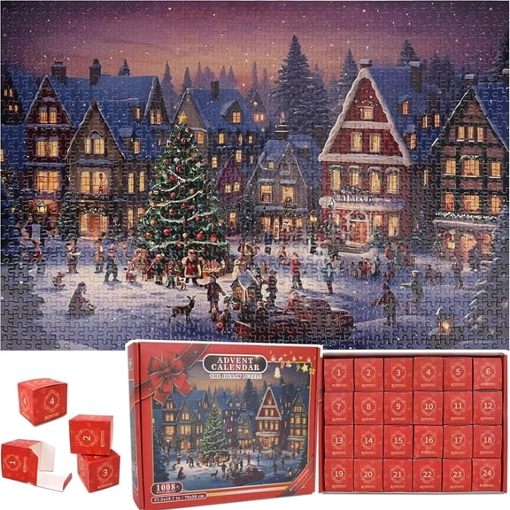EazyTech 2025 Christmas Puzzle Advent Calendar - 1008-Piece Santa's Workshop Countdown Set with 24-Day Sectional Building, Adult & Family Holiday Activity with Poster Guide (28"x20")
