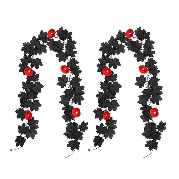 EazyTech 2PCS Floral Garland Halloween Artificial Maple Leaf Vines, 6.56FT - Hanging Fall Decor for Halloween Party, Home, Fireplace, Door Frame, Indoor Outdoor Decoration