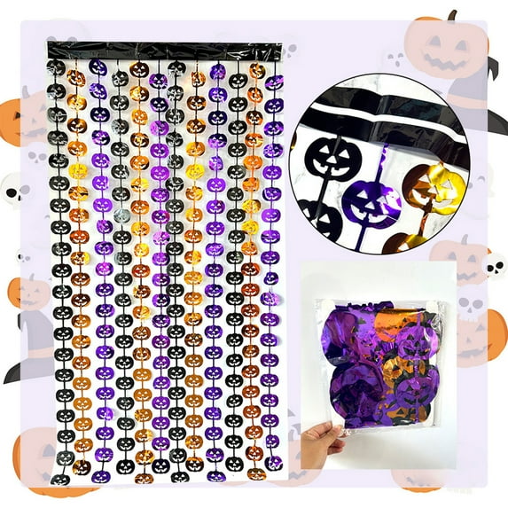 EazyTech 3.3 X 6.6 ft Halloween Spider Tinsel Foil Fringe Curtains - Spooky Party Decor, Hanging Decoration for Indoor Outdoor Prop, Birthday Party Supplies Home Decor