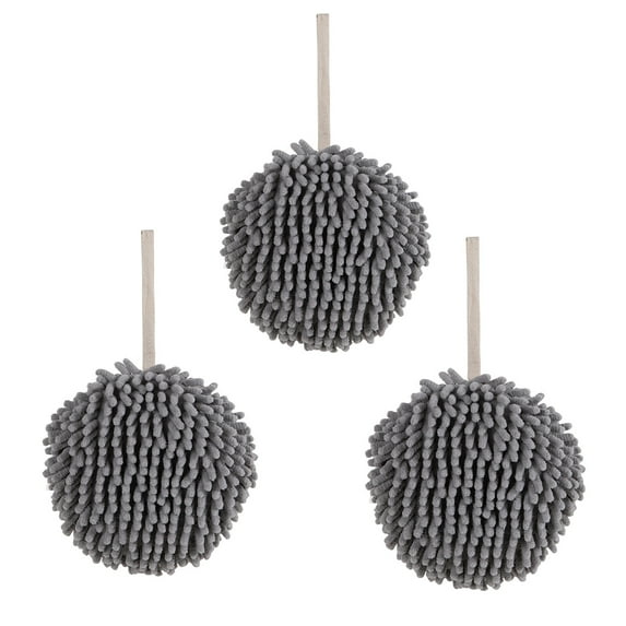 EazyTech 3-Pack Ultra-Absorbent Ball Hand Dry Hanging Towels Set - Quick-Dry Plush Bathroom Decoration Towels with Elastic Rope 7"x7"for Convenient Hand Drying (Gray)