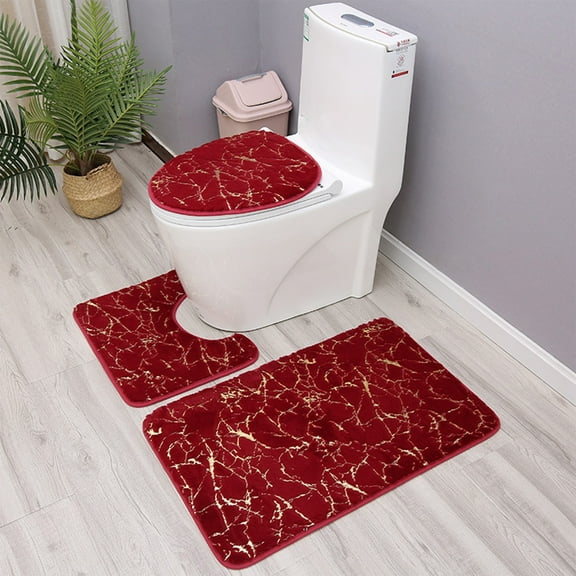 EazyTech 3-Piece Non-Slip Bathroom Rug Set - Absorbent Toilet Shower Floor Mat, Soft Nylon Carpet for Safety, Quick-Dry Anti-Static Home Decor (Brown/White/Wine)