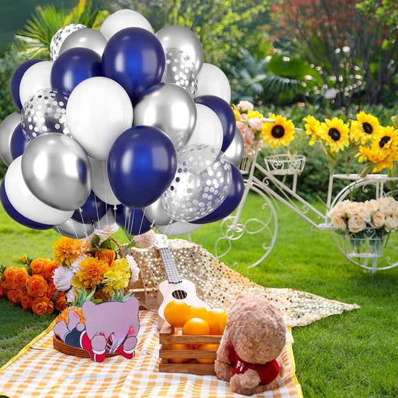 EazyTech 30pcs Blue Silver Balloons Set 12inch with Metallic Pastel for Party Decorations - Birthday Wedding Halloween Thanksgiving Holiday Events, Helium Safe, Includes Balloon Tree Tools