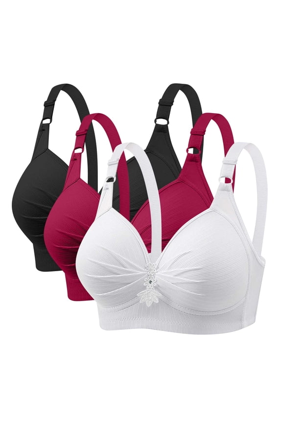 3PC Women’s Plus Size Wireless Cotton Spandex Daily Bra Underwire Free Comfort Full Coverage Seamless Stretch Elastic Band Sleep Lounge Bra