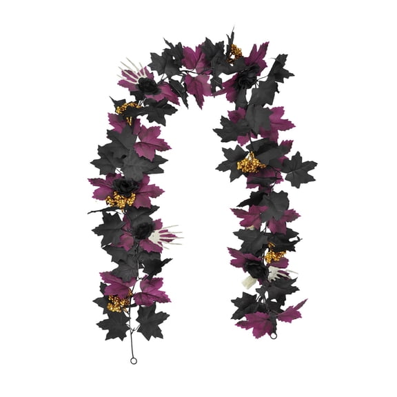 EazyTech 68.7 Inch Black Purple Halloween Garland Decoration Artificial Hanging Fall Maple Leave Vines Gothic Home Decor for Party