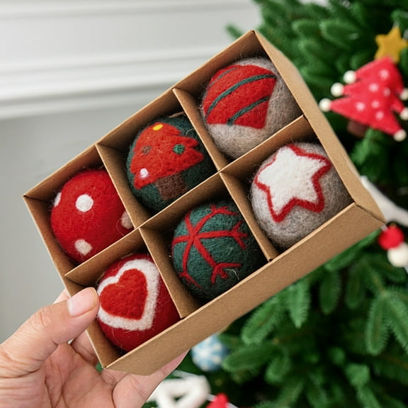 EazyTech 6PCS DIY Christmas Ornaments Kit 2" Wool Ball Decor with Snowflake Holiday Patterns, Handmade Xmas Tree Decorations, Festive Craft for Gift Topper Party Home Decor