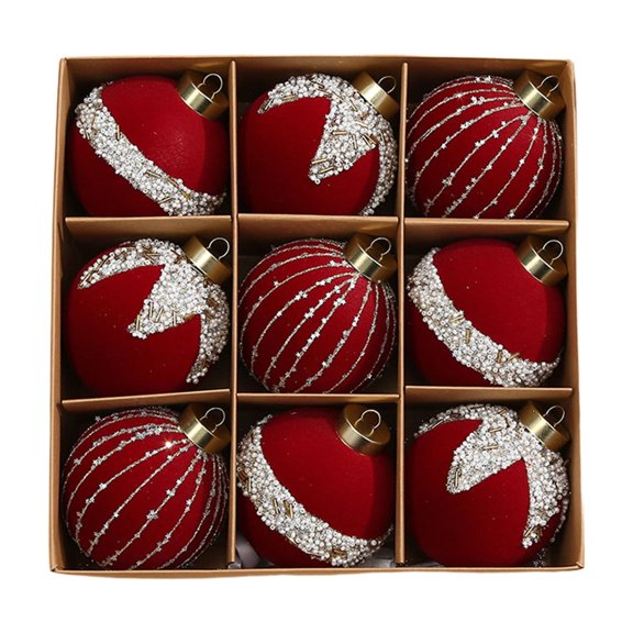 EazyTech 9-Pack Flocked Velvet Christmas Ornament Balls 3.15" Tree Pendants Exquisite Craft Holiday Decor for Tree Wreath Party Gift Decorating