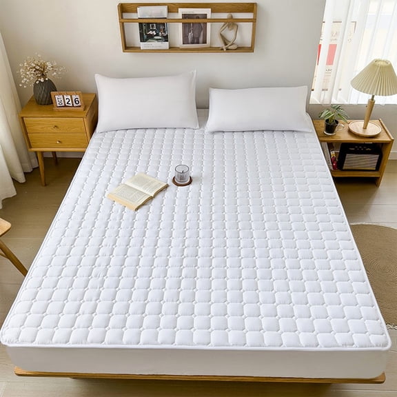 EazyTech All Season Soft Non-Slip Mattress Pad, 78.7"x59" Breathable Polyester Cooling Cover, Reactive Dye Weaving(Queen,White)