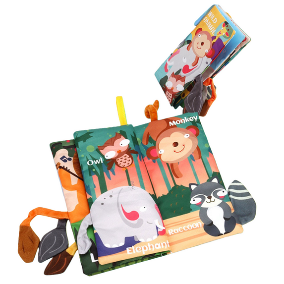 EazyTech Animals Tails Touch Feel Baby Books 0-6-12-18 Months Chewable Fabric Book with Crinkle Sounds, Interactive Learning Education Toy Tearproof Sensory Activity Book Baies Gifts(Wild Animal)