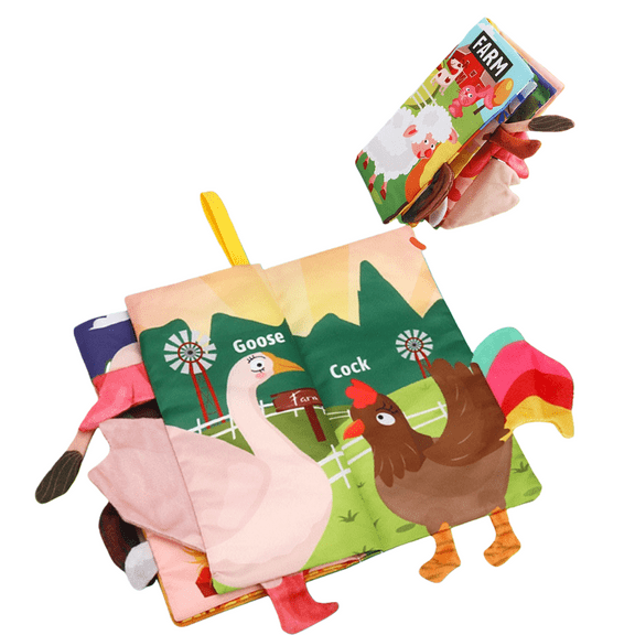 EazyTech Animals Tails Touch Feel Baby Books 0-6-12-18 Months Chewable Fabric Book with Crinkle Sounds, Interactive Learning Education Toy Tearproof Sensory Activity Book Baies Gifts（Farm)