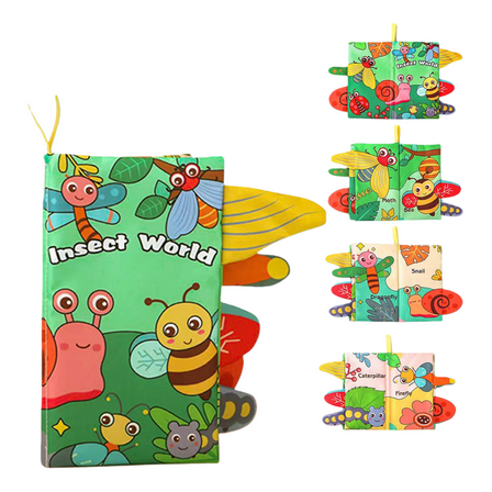 EazyTech Baby Book Touch and Feel Crinkle Sensory Toy Chewable & Tearproof Soft Activity Book Educational Toy for Infants Toddlers 0-12 Months, Machine Washable Fabric Book Gift（Insect Wold)