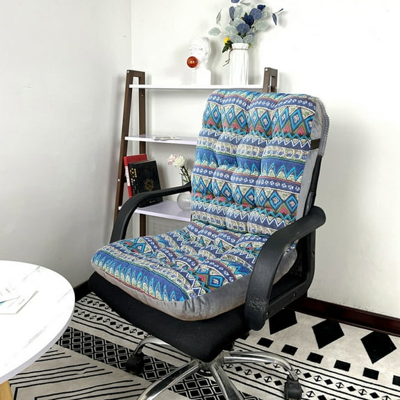 EazyTech Boho Premium Tufted Seat Cushion with Back Support Chair Cushions for Office Chair, Dining ,Kitchen, Tatami Thickened Outdoor Indoor Chair Pad with Ties Blue