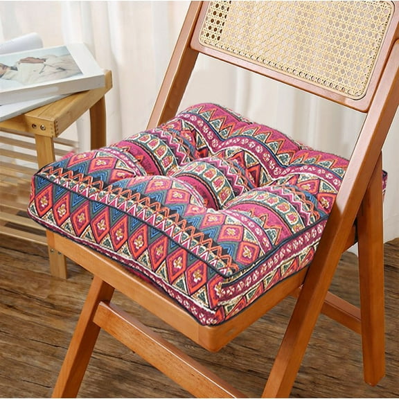 EazyTech Boho Square Floor Pillow Thick Seat Cushion for Yoga Tatami Balcony Bedroom Dining Room Garden Patio Office Chairs Support Comfortable Breathable 16x16 Inch Red