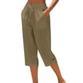 thumbnail image 1 of EazyTech Capri Pants for Women Straight Leg Drawstring Elastic Waist Linen Pant Lightweight Loose Casual Summer Clothes, 1 of 4