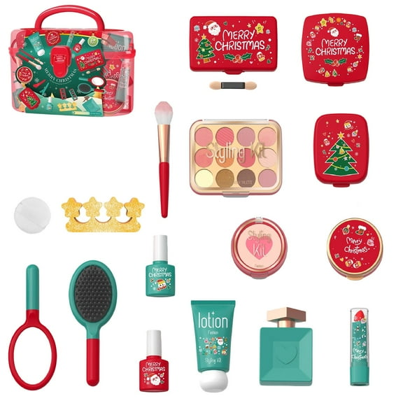 EazyTech Christmas Kid Makeup Set for Girls, Pretend Play Toy Simulation Make Up Kit with Brushes & Mirror, Safe Dress Up Toys for Toddler Kids Ages 3+, Educational Role Play Birthday Gifts