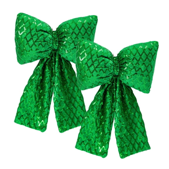EazyTech Christmas Sequin Bow Ornaments Set for Tree Decoration, 3D Craft for Holiday Scene Layout & Party Props, Home Festive Decor (2 Pcs)