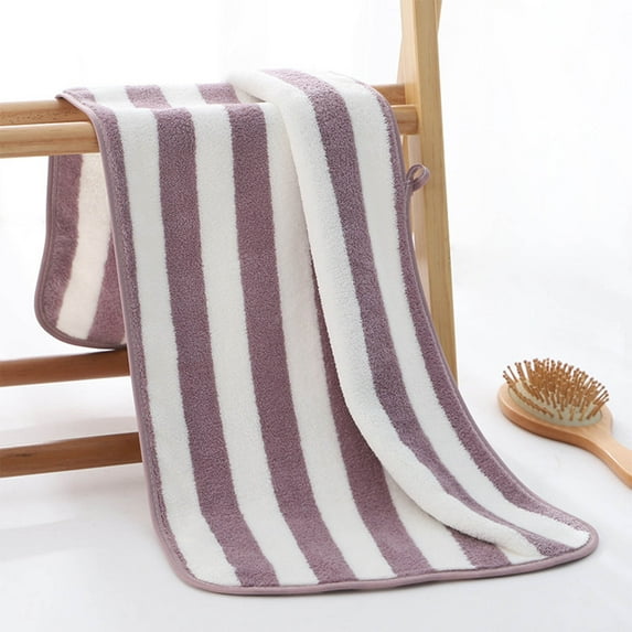EazyTech Coral Velvet Highly Absorbent Hand Towel | Thick Microfiber Striped Towel for Bathroom 13.78x29.53in – Durable Multi-Scene Hair Hand Dry Towel (Purple)