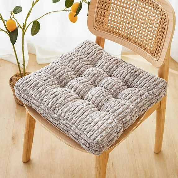 EazyTech Corduroy Strip CottonSeat Cushion for Dining Office Chair, Tatami - Memory Foam Soft Square Seat Pad for Fall and Winter 16x16 Inch Gray