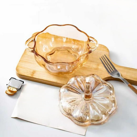 EazyTech Crystal Glass Candy Jar with Lid - Halloween Pumpkin Design, Transparent Fruit Bowl for Snacks, Jewelry Storage, Party Decor, Dried Fruit Container