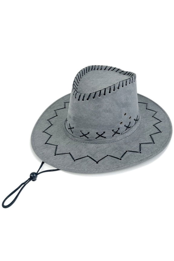 Drawstring Suede Western Cowboy Hat with Metal Studs for Casual Wear Jazz Hat Adjustable Closure