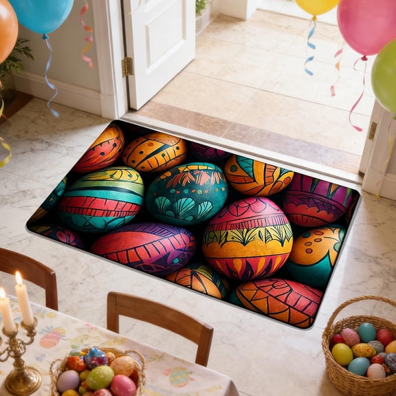 EazyTech Easter Holiday Non-Slip Absorbent Kitchen Entryway Door Mat, 16x24 Inch Washable Polyester Floor Rug for Indoor Outdoor Use