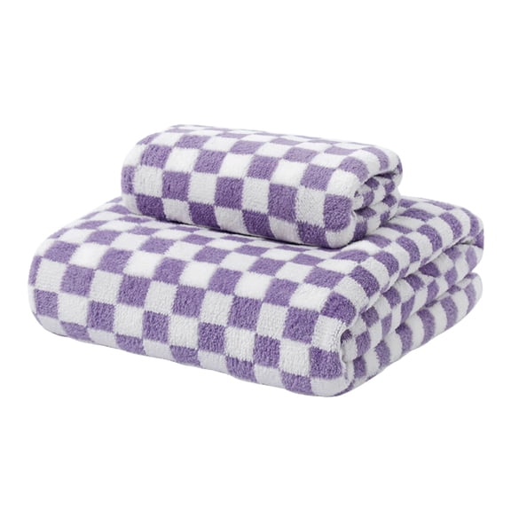 EazyTech Extra Large Checkered Bath Towels – 35x63 Inch Ultra-Soft Thickening Plush Beach Towel Super Absorbent & Quick Dry Idea for Bathroom/Beach/Gym Use (Purple)