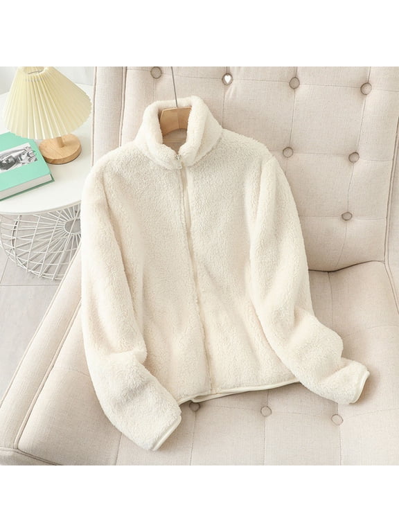 Fleece Jacket Women Zip Up High Neck without Hood Warm Bed Jackets Long Sleeve Cozy Fluffy Fuzzy Sweater Coats
